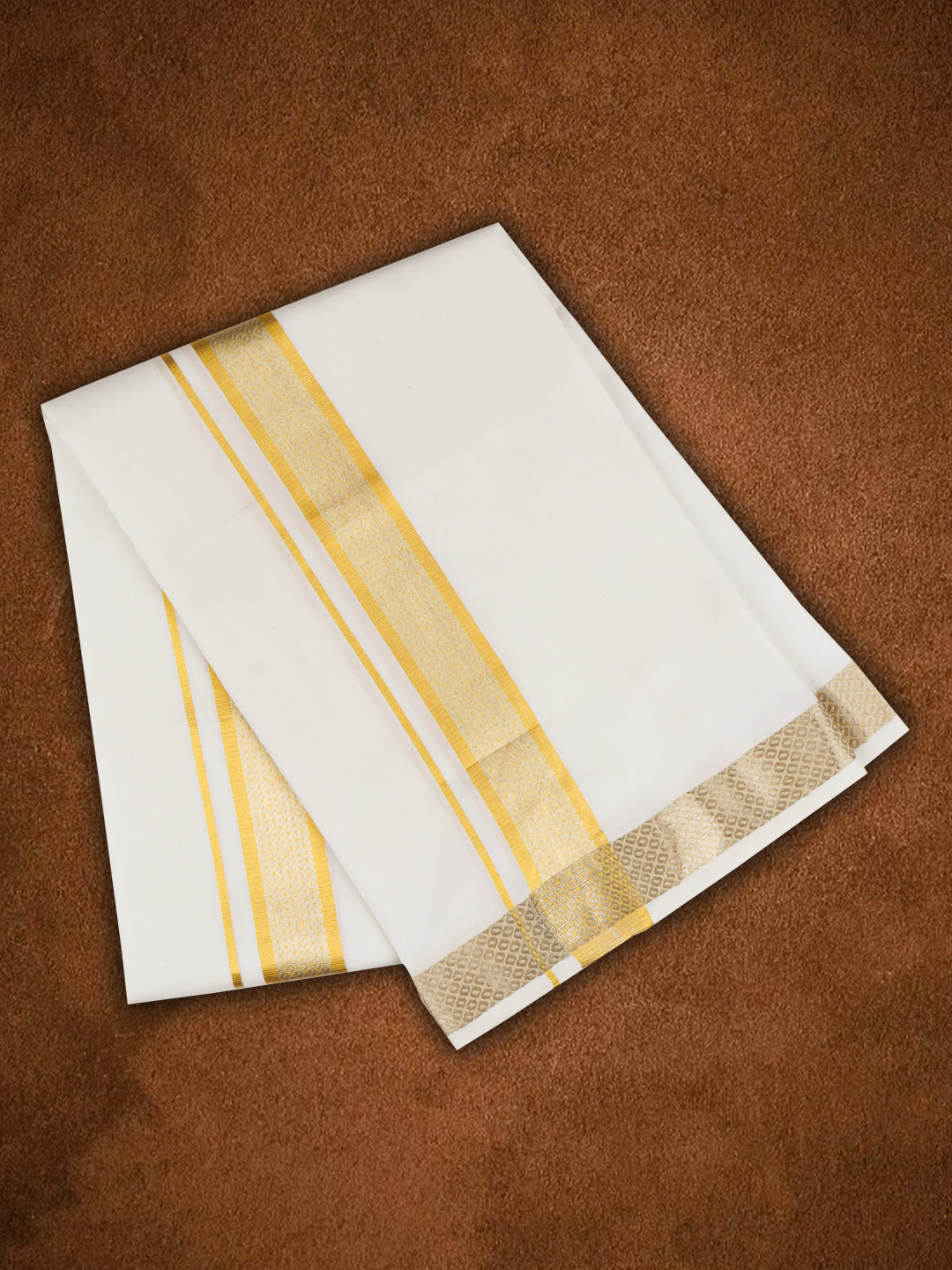 Mens Premium Handloom Dhoti Gold & Silver Jari Border HLM11