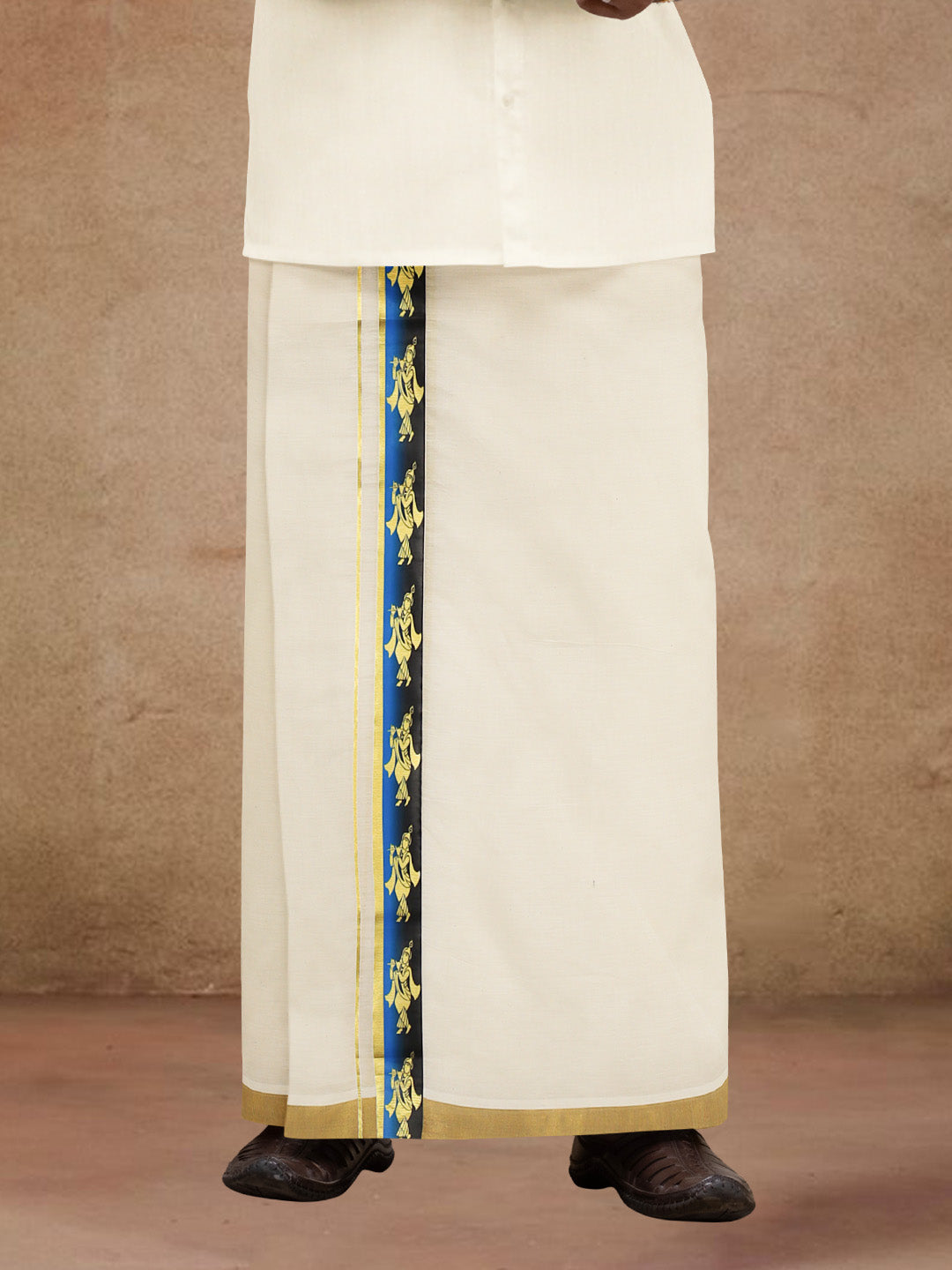 Men Kora Cotton Double Layer Dhoti with Double Side Fancy Jari Border PR11