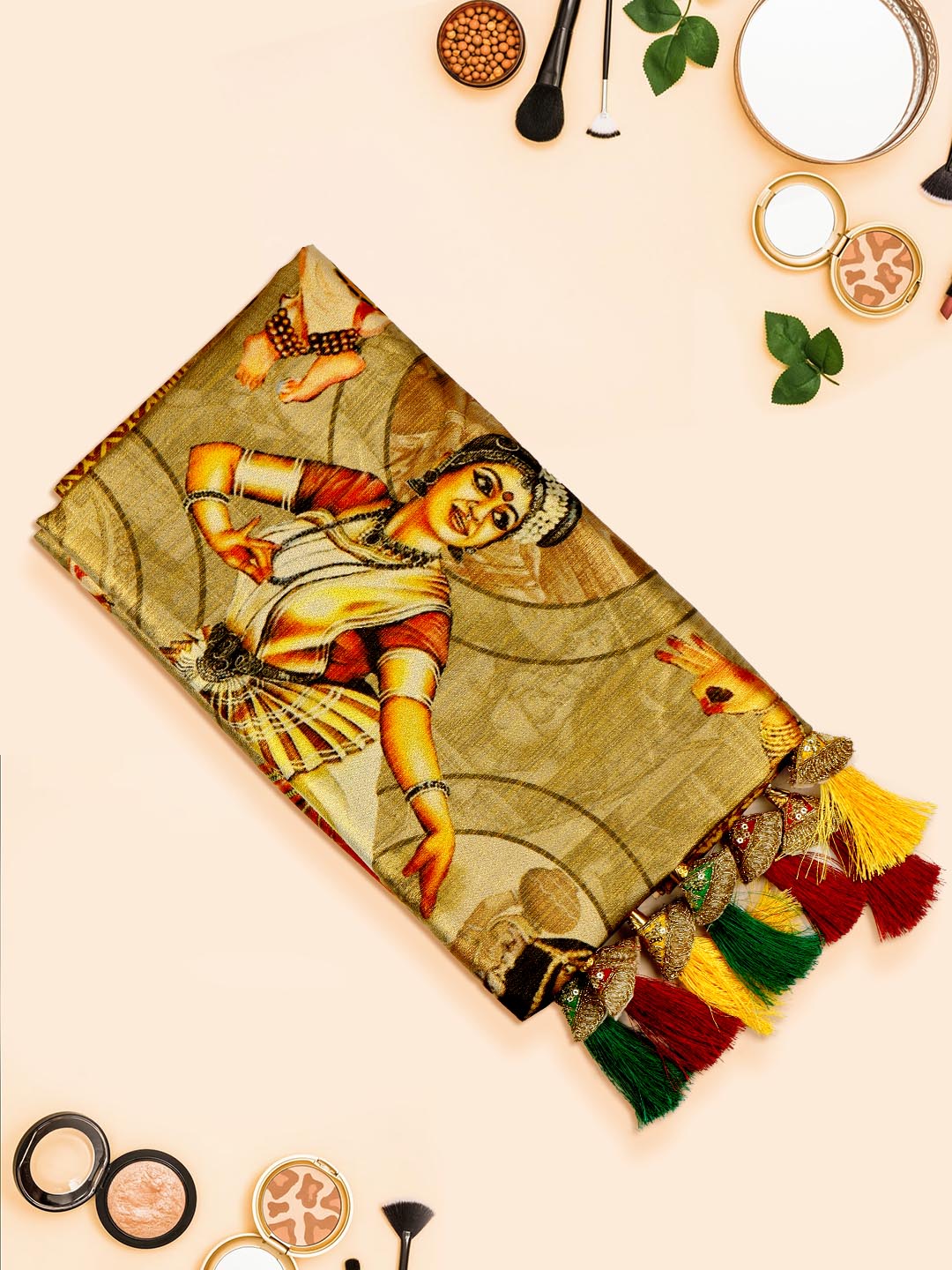 Women Elegant Semi Silk Girl Design Printed Saree with Tussle SS62