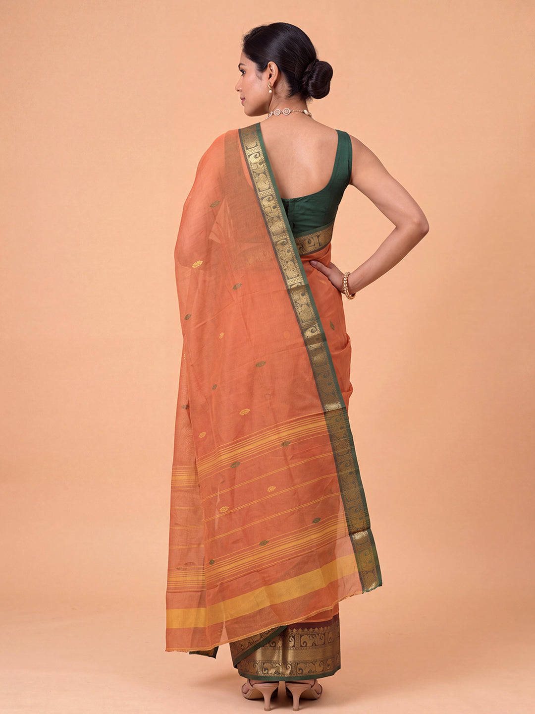 Women Chettinad Cotton Orange Saree CCS12