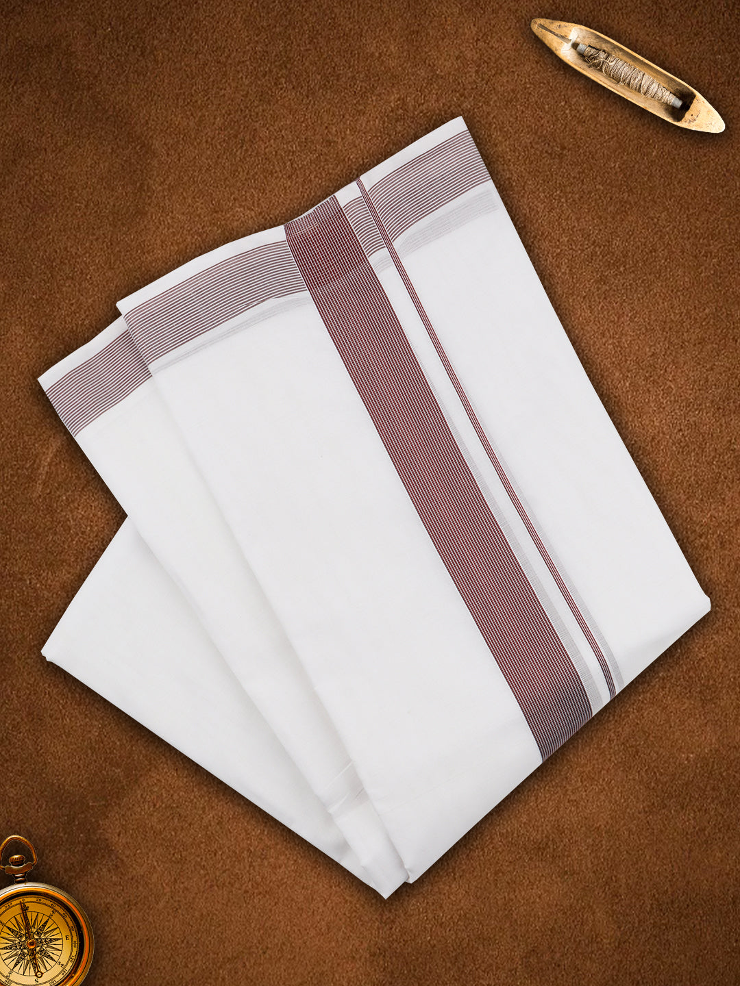 Mens Premium Handloom Dhoti Maroon Fancy Border