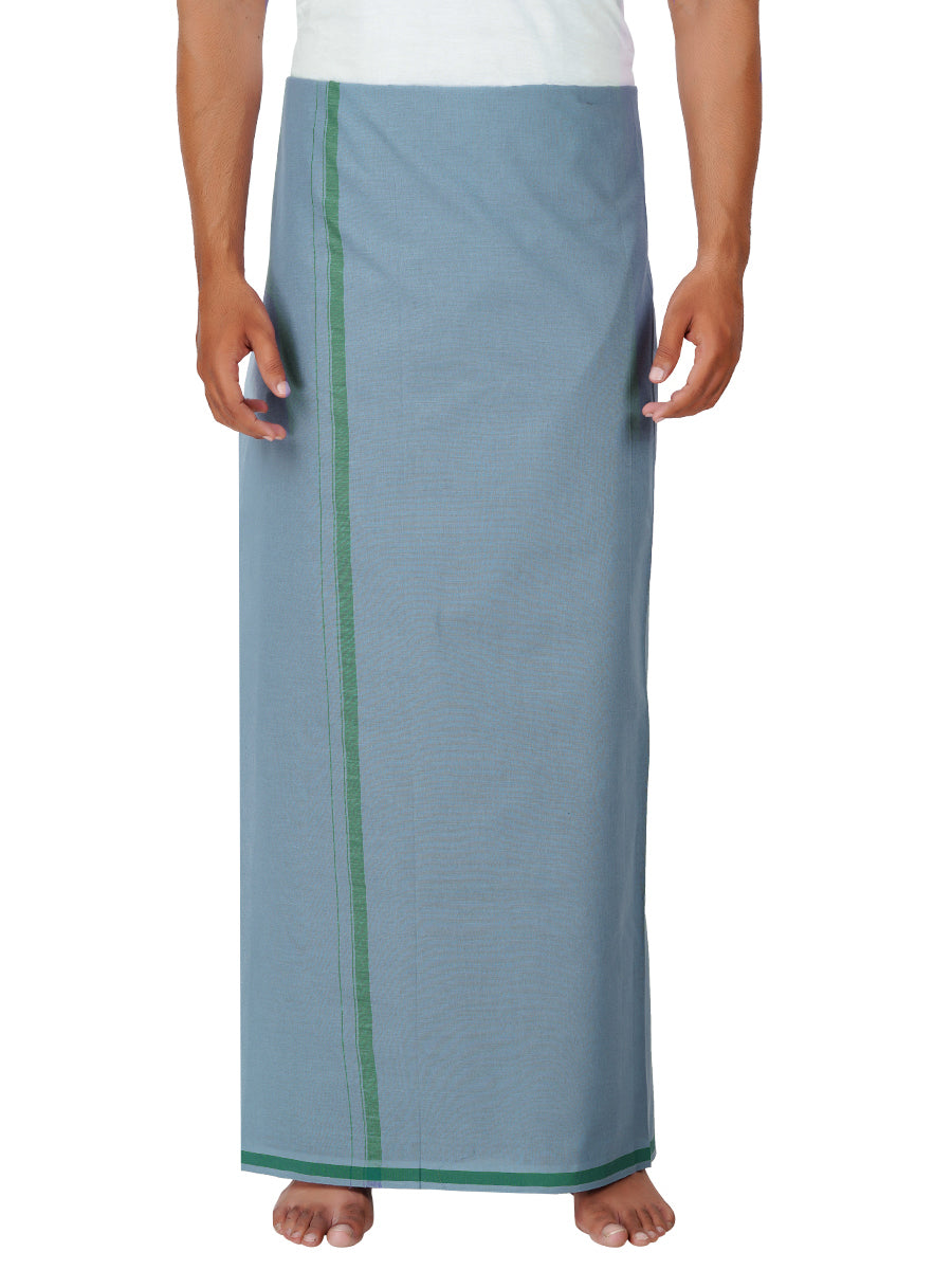 Mens Grey Lungi with Green Fancy Border Enrich Colour 3-Front view