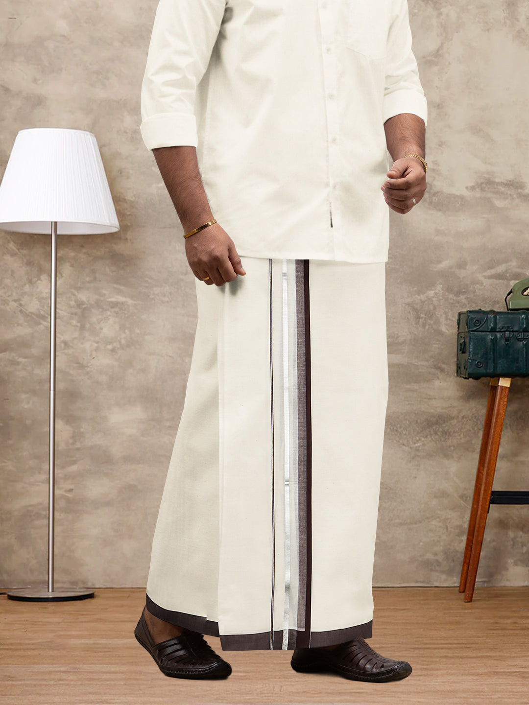 Men Kora Cotton Double Layer Dhoti with Fancy Jari Border ESJ06