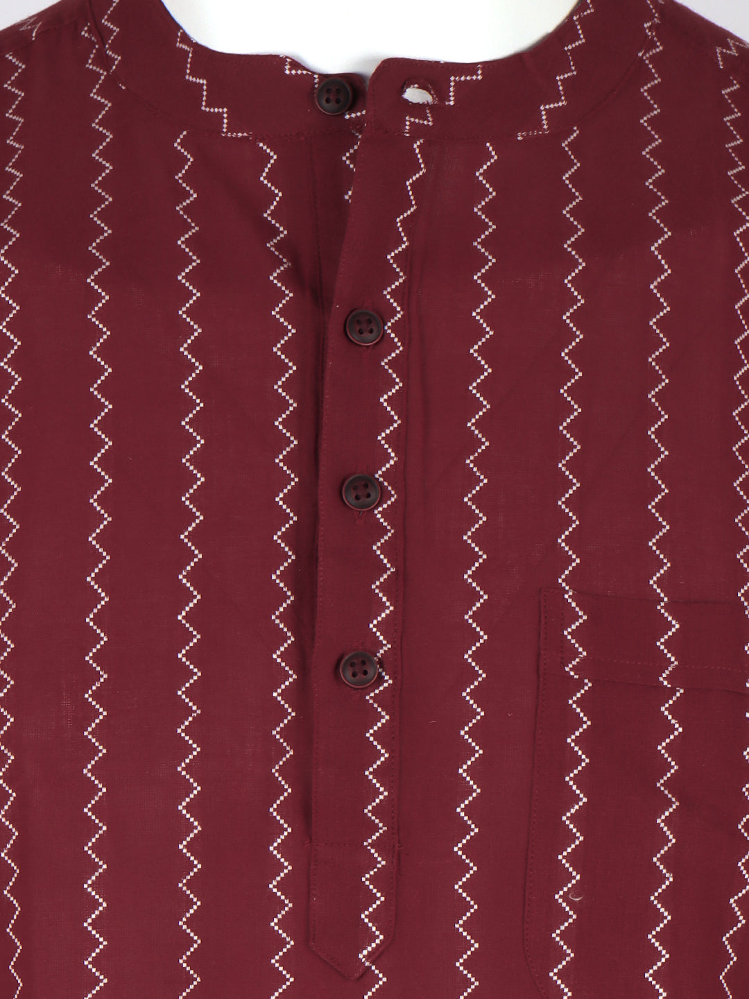 Men Cotton Short Length Striped Pocket Kurta Red PC34