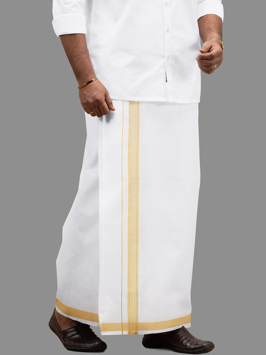 Men Sandal Fancy Jari Border Single Dhoti WGF03