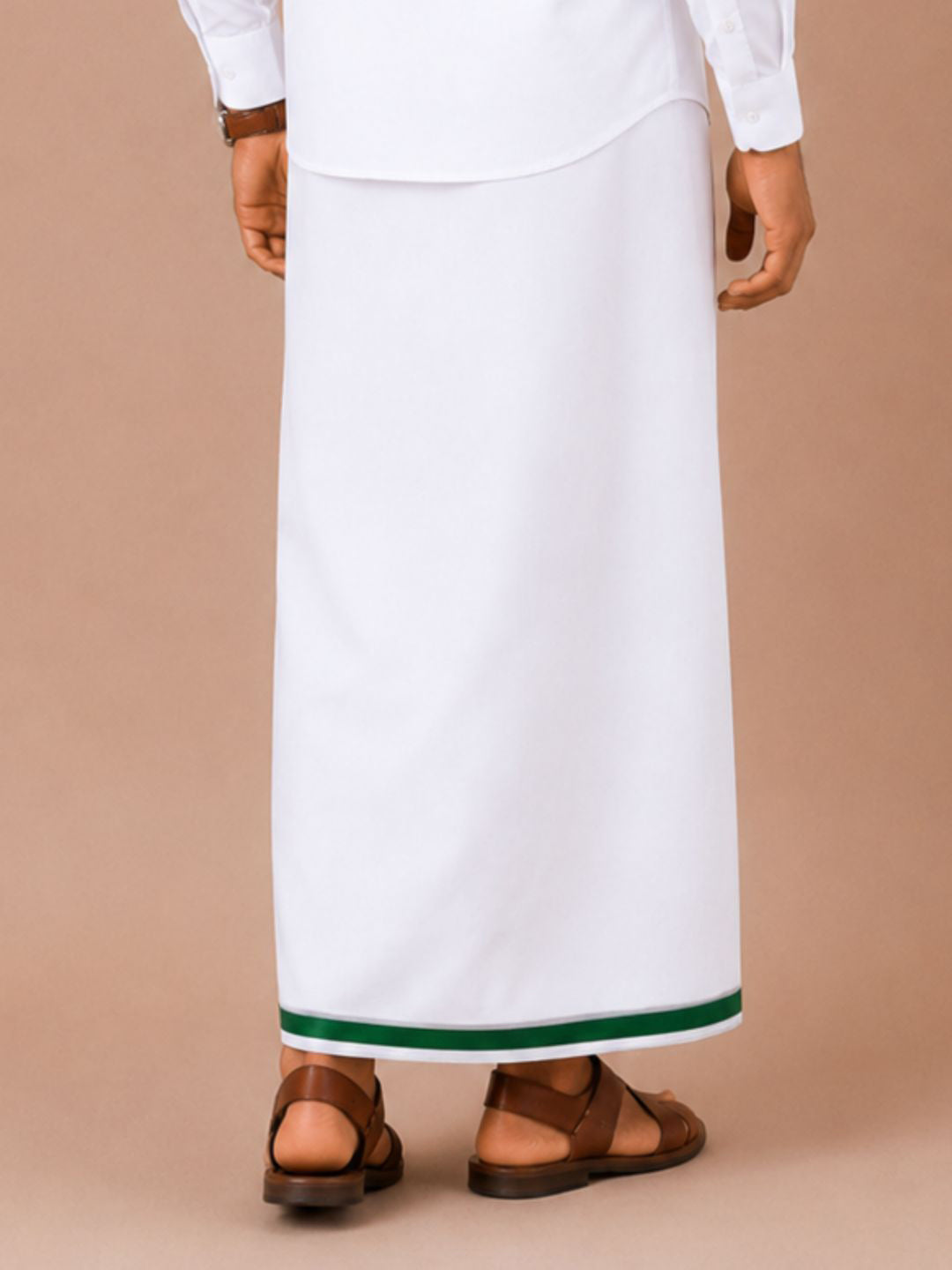Double Layer 100% Cotton White Dhoti with Big Border - Wisdom WB02
