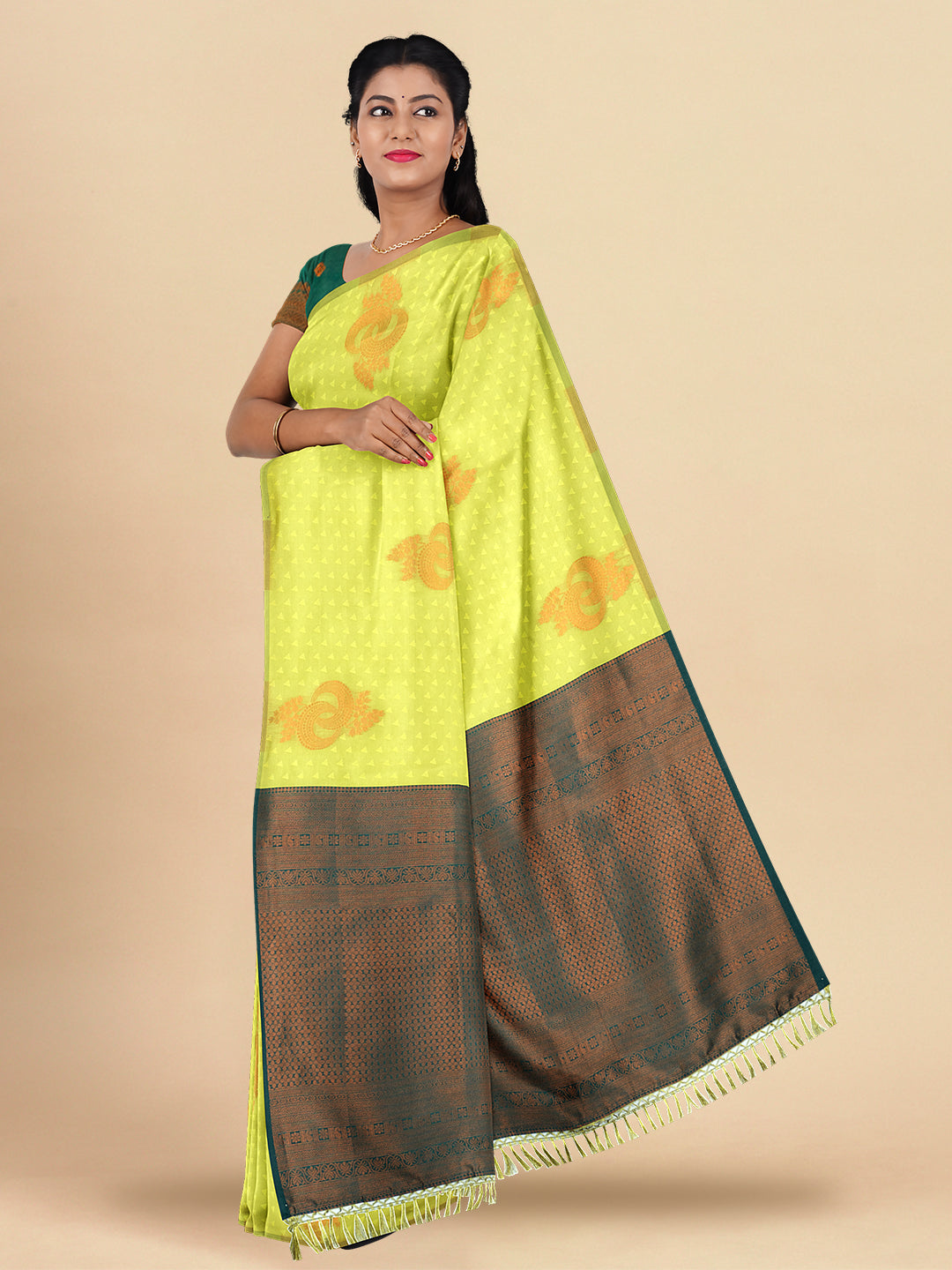 Women Pista Green Colour Stylish Art Silk Fancy Jari Border Saree SS99