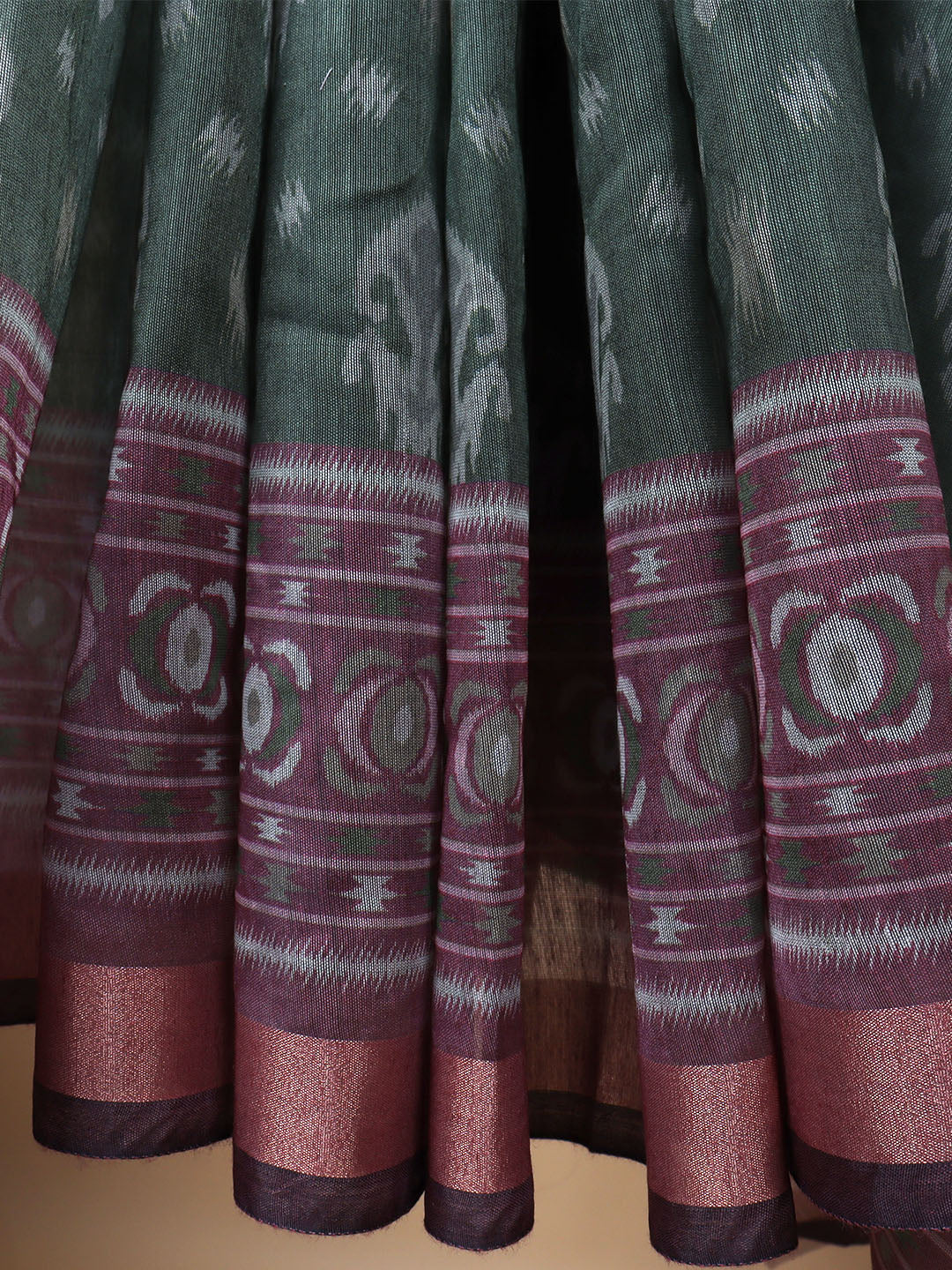 Women Green Semi Chanderi Cotton Printed Saree SC63