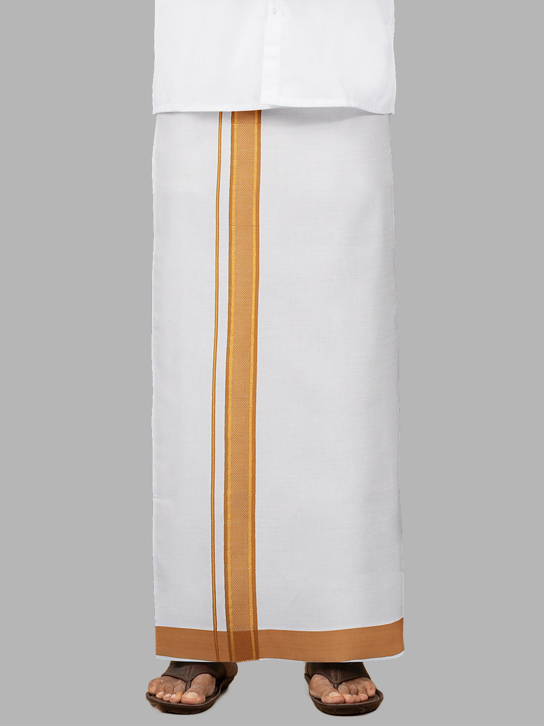 Men Mustard Fancy Jari Border Single Layer Adjustable Pocket Dhoti GACJ33