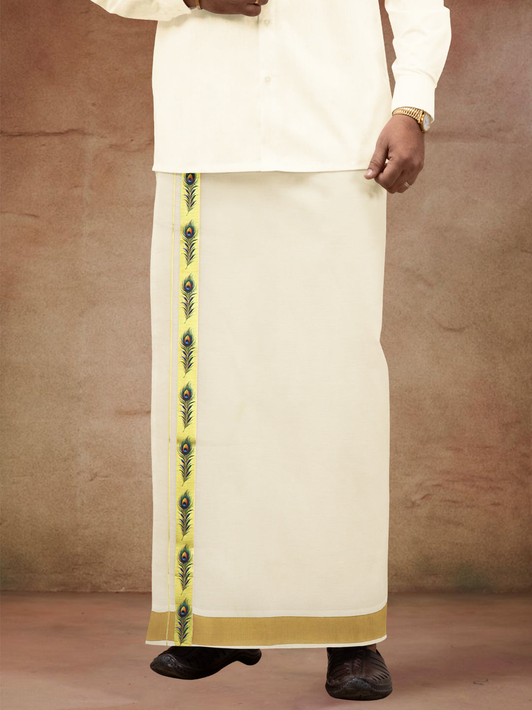 Men Kora Cotton Double Layer Dhoti with Double Side Fancy Jari Border PR12