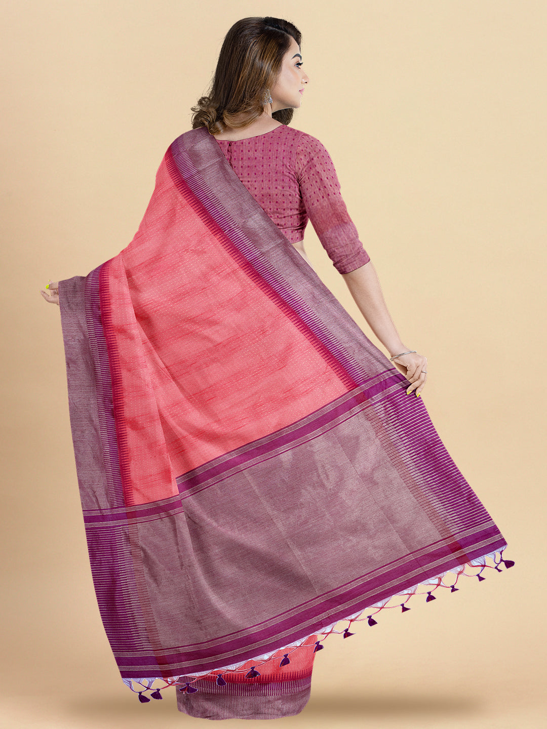 Women Elegant Look Dark Pink Semi Raw Silk Weaving Saree  SRS39