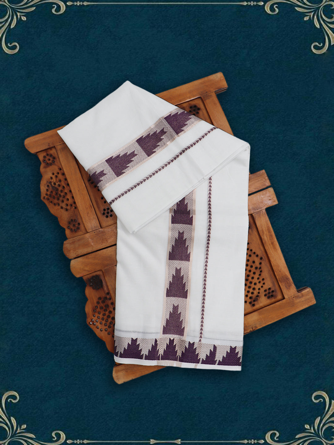 Men Premium Cotton Double Layer White Dhoti with Fancy Jari Border Luxury Elite LC33