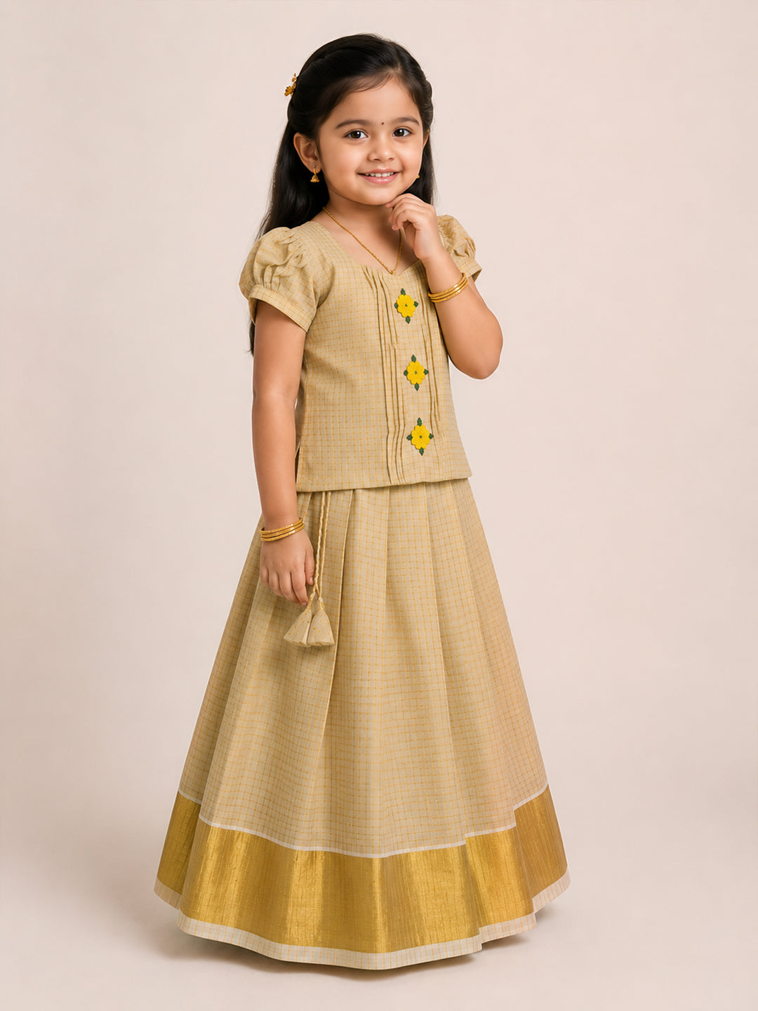 Girls Tissue Gold Pattu Pavadai Set GPS62