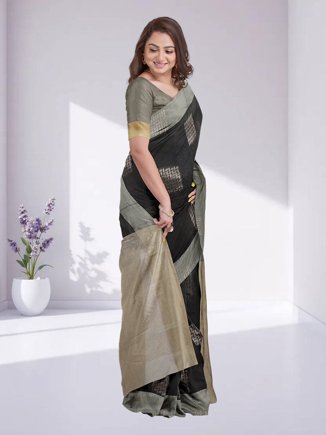 Women Black Kotta Cotton Saree PCS187