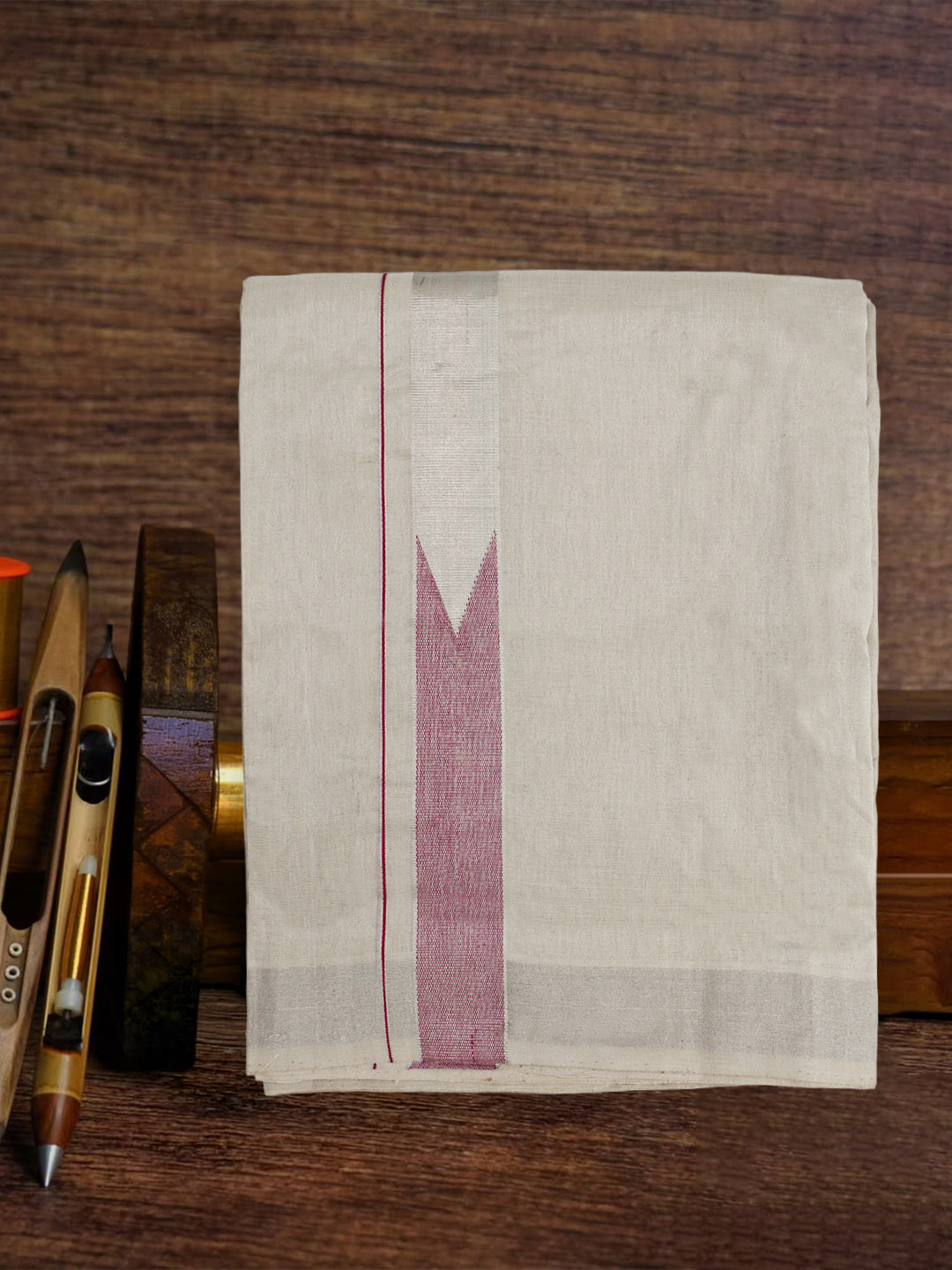 Men Premium Handloom Tissue Silver Dhoti with Fancy Jari Border HLM85