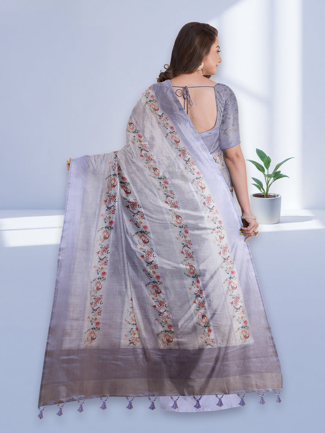 Women Lavender Semi Tussar Printed Saree ST291