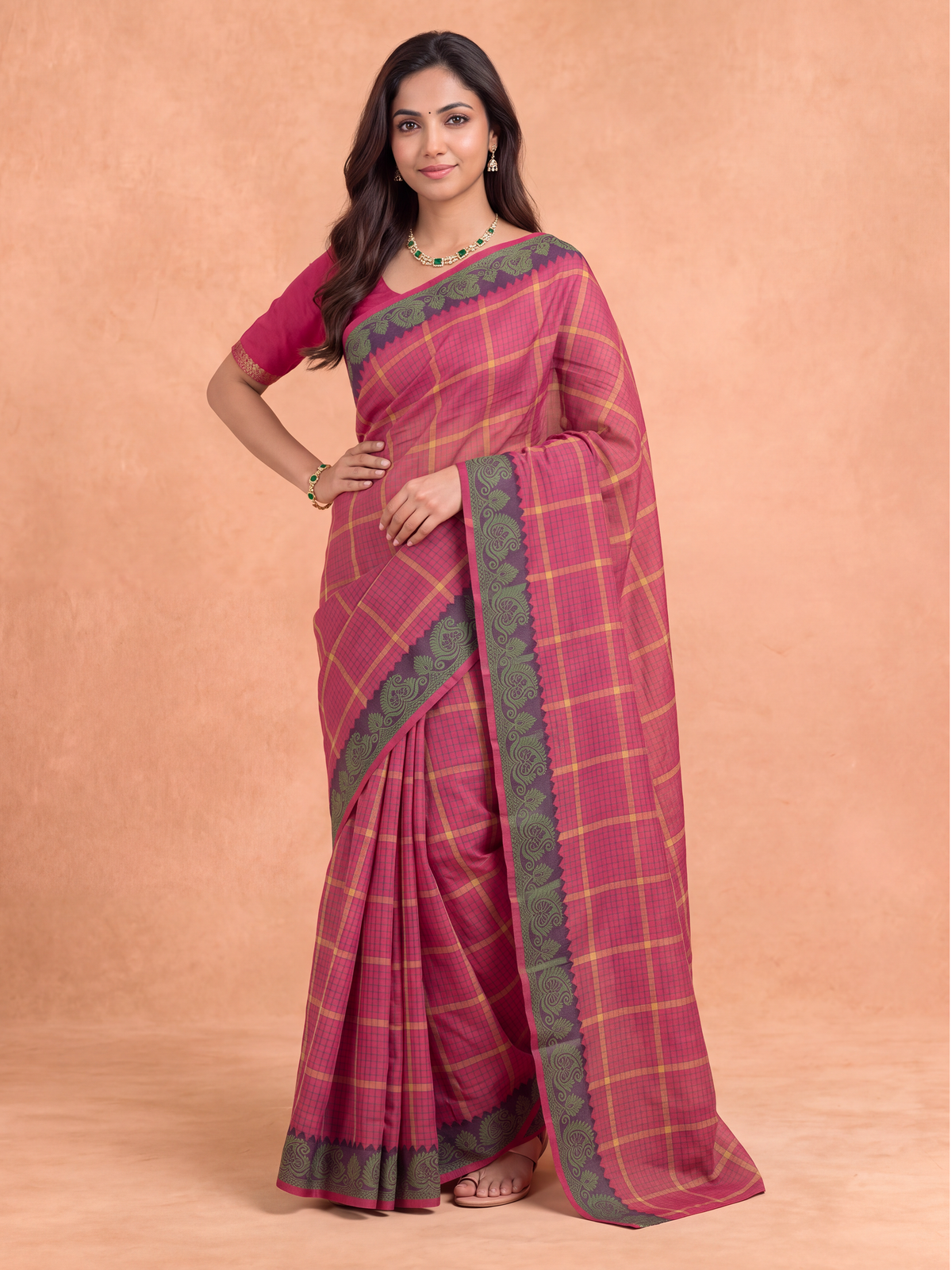 Women Chettinad Cotton Red Saree CCS22