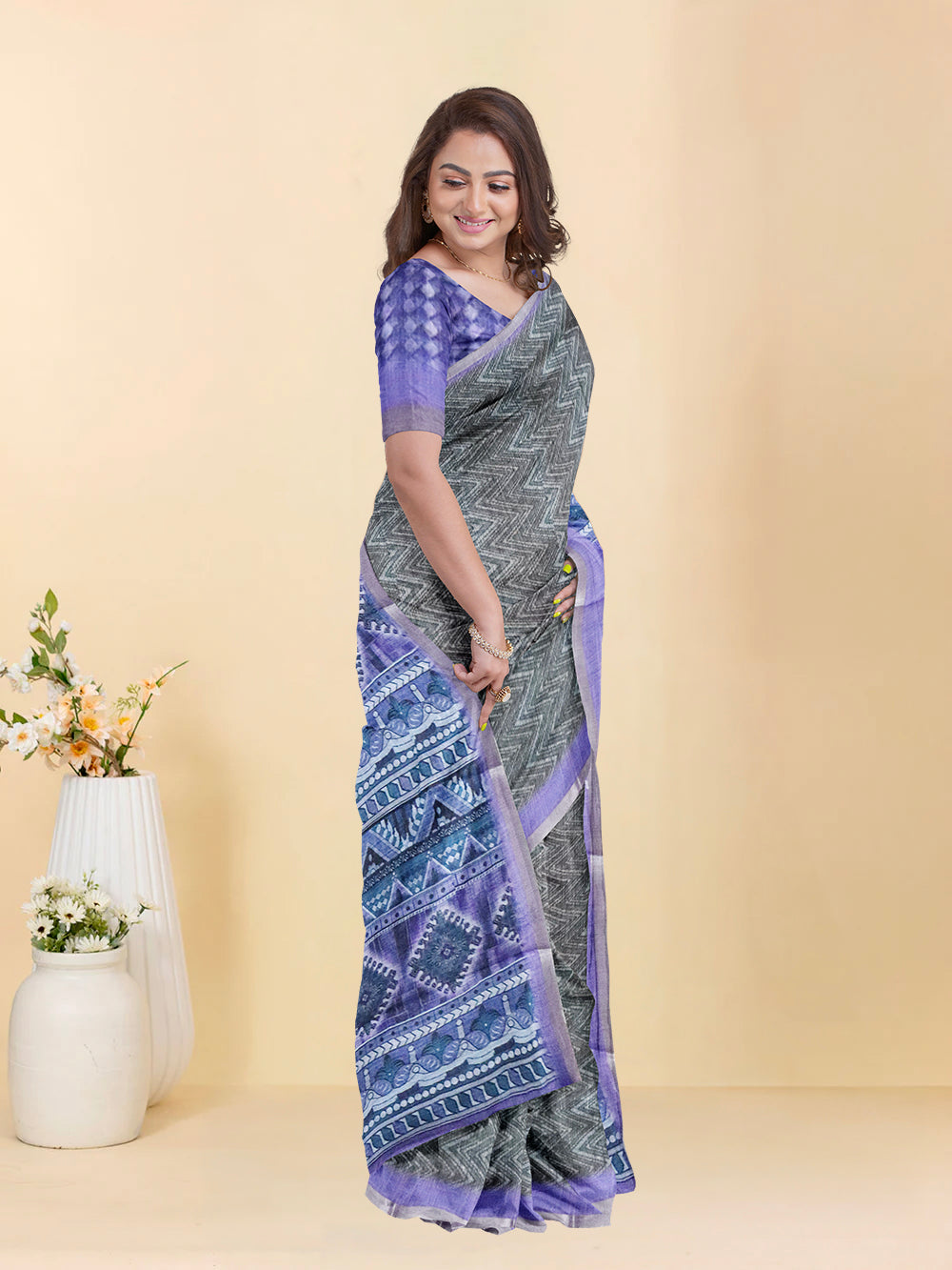 Women Lavender Semi Linen Saree SL222