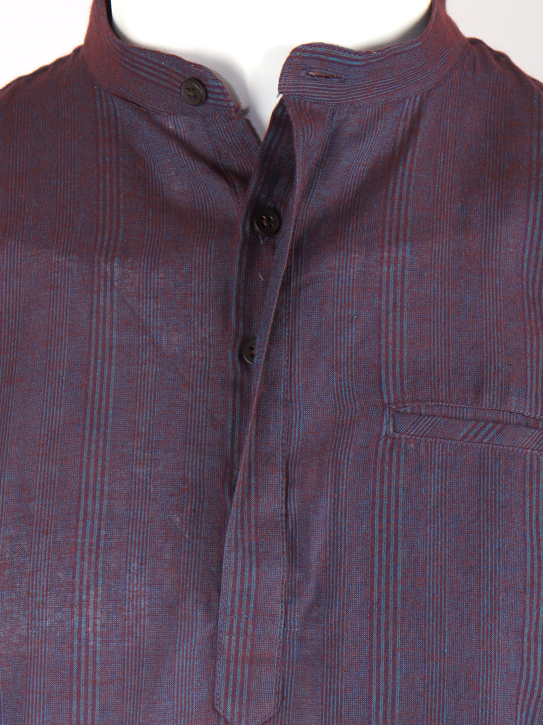 Men Cotton Short Length Striped Pocket Kurta Dark Purple RJ50