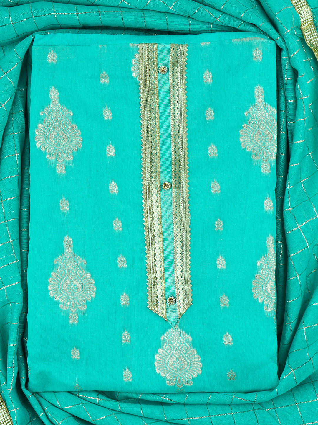 Women Cotton Rich Dress Material Blue -DM149