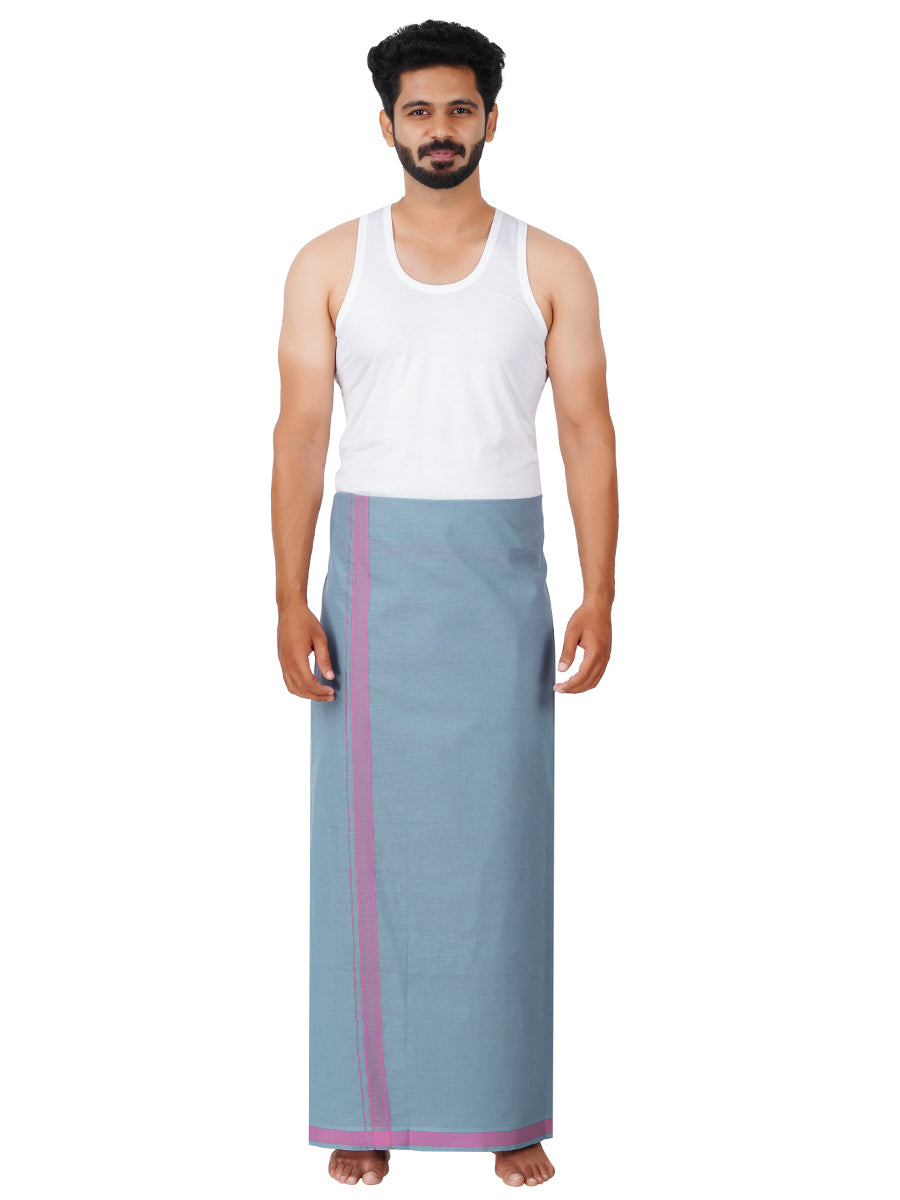 Mens Grey Lungi with Pink Fancy Border My Style Colour 3-Full view