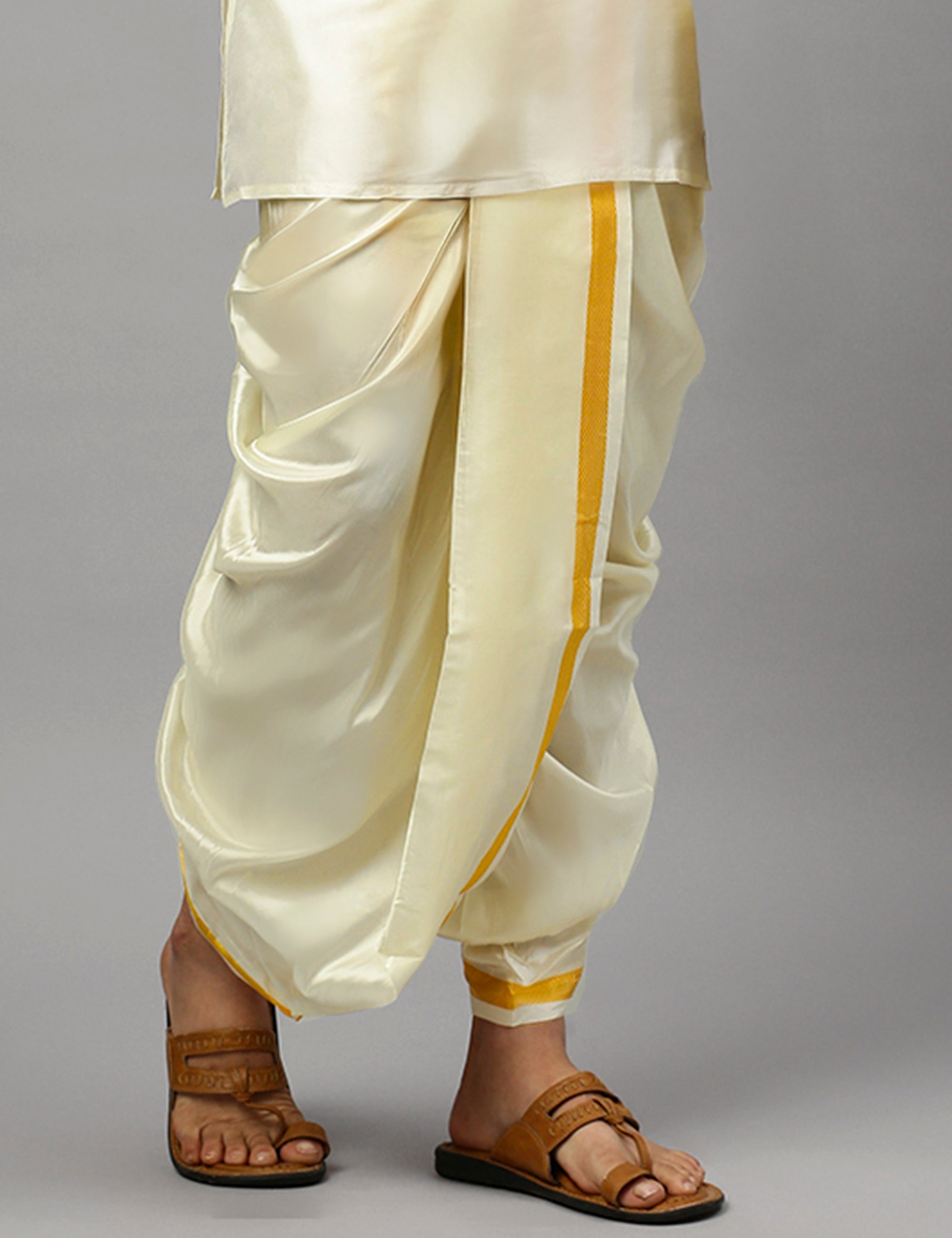 Men Readymade Soft Silk Panchakacham with Gold Jari Border