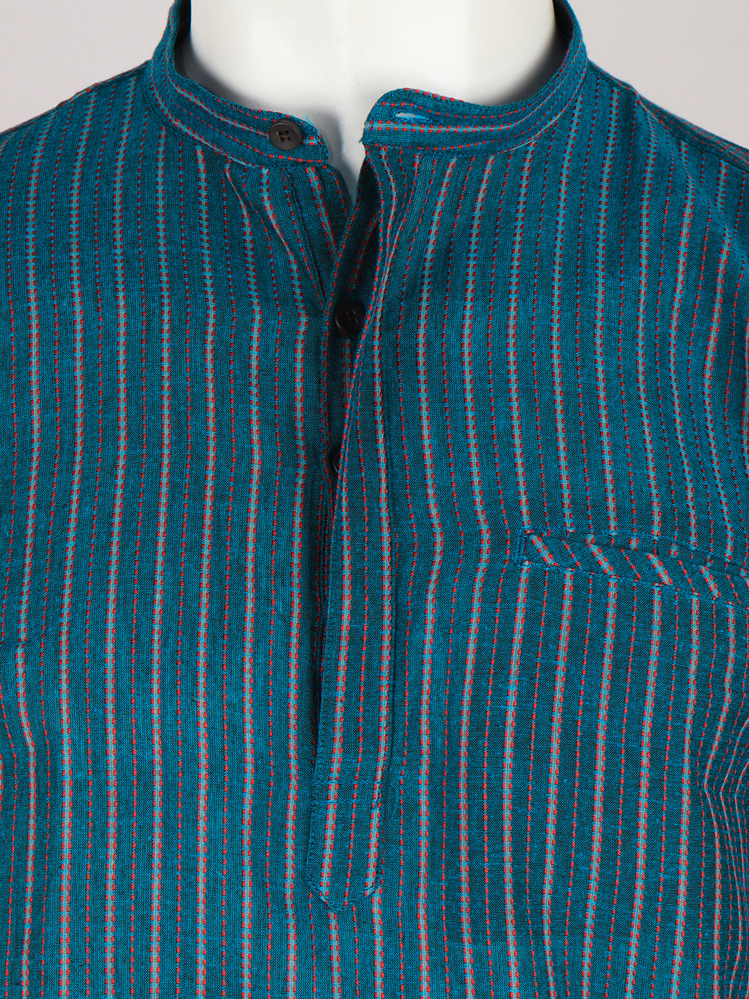 Men Cotton Short Length Striped Pocket Kurta Peacock Green RJ52