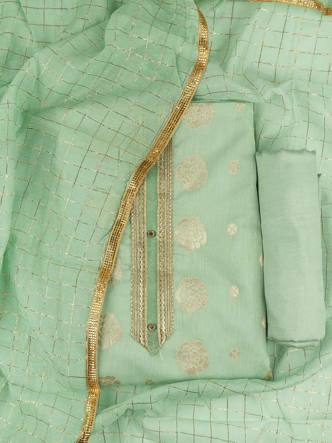 Women Cotton Rich Dress Material Light Green -DM150