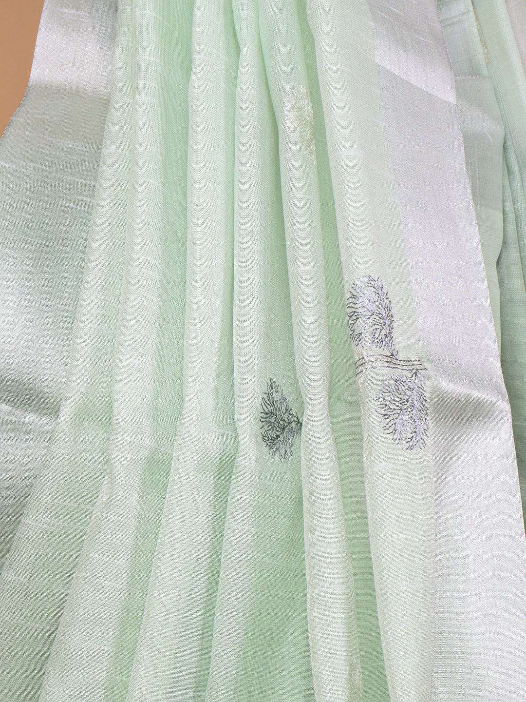 Women Semi Linen Saree Light Green SL213