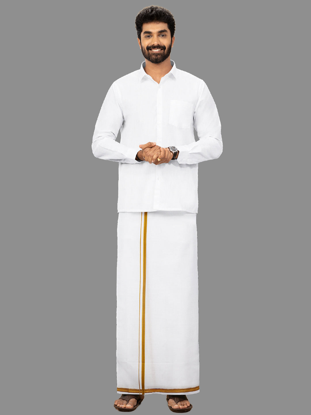 Men Mustard Fancy Border Single Dhoti Fancy Pet FP04