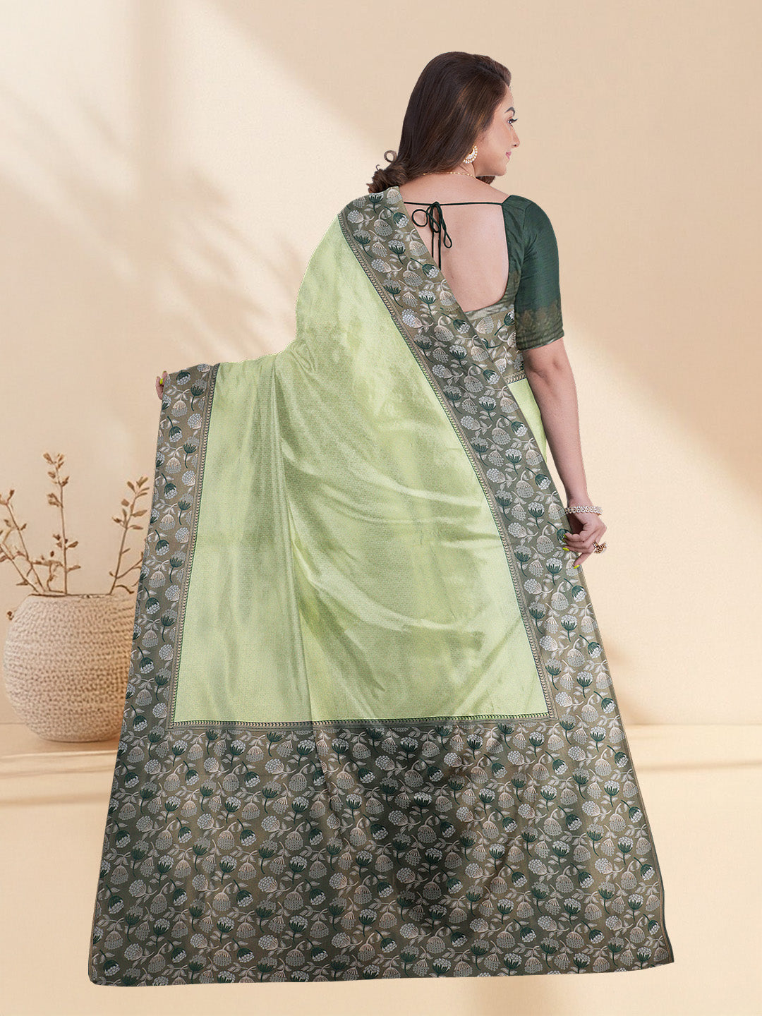 Couple Combo Shirt & Dhoti Set with Saree Green ASS74
