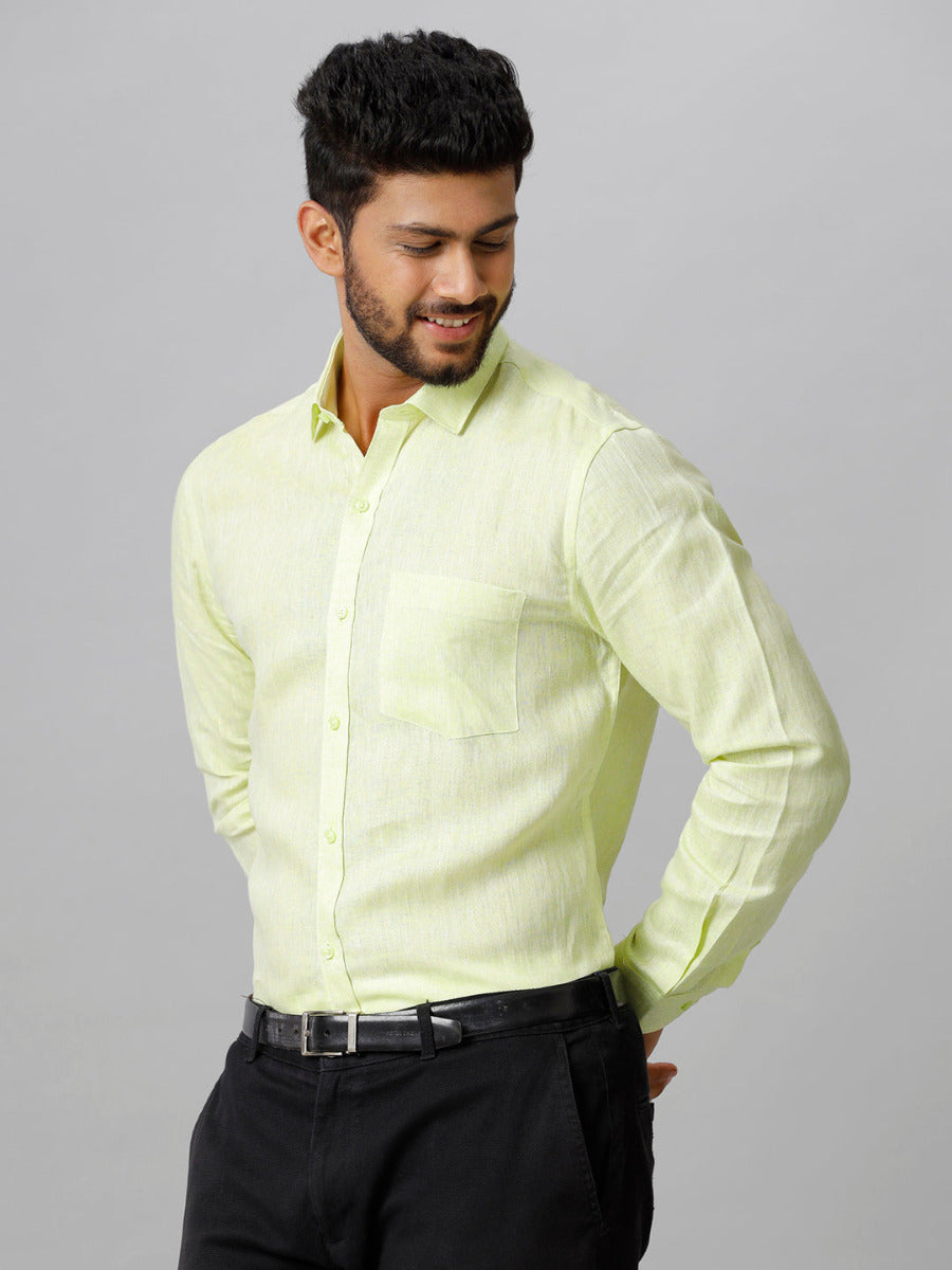 Mens Pure Linen Light Green Smart Fit Full Sleeves Shirt-Side view