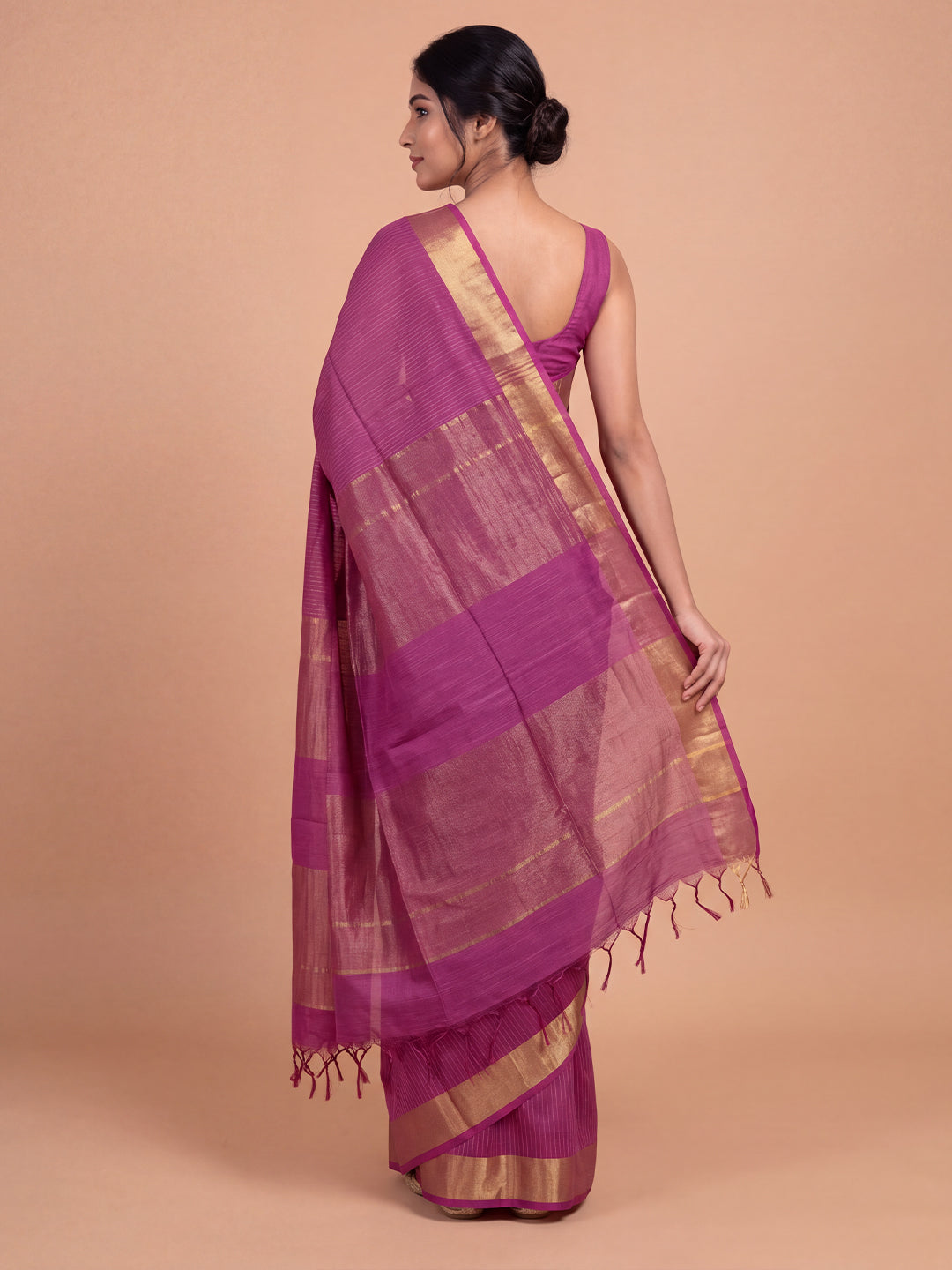 Women Semi Tussar Purple Striped Saree ST362