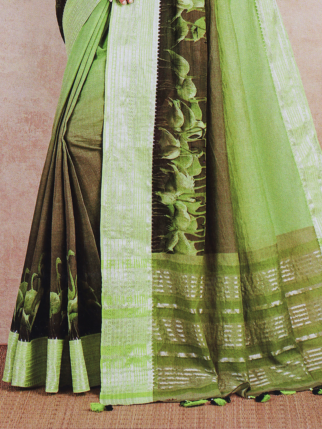 Womens Pure Cotton Saree Green PCS90