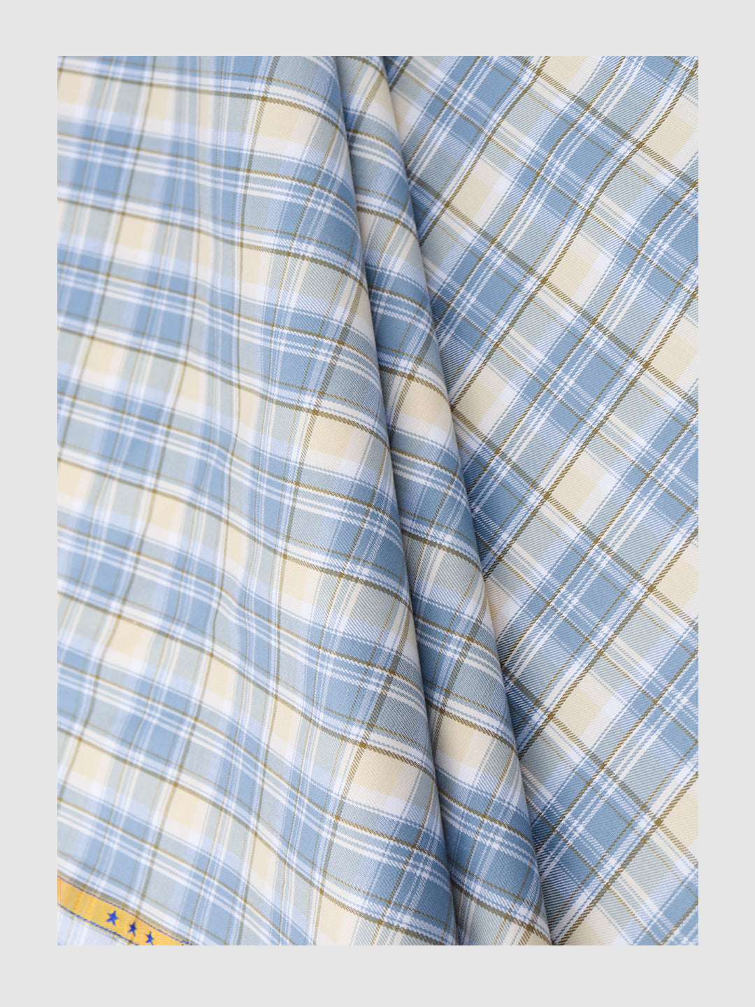 Men 100% Cotton Checked Shirt Fabric Blue Marcus