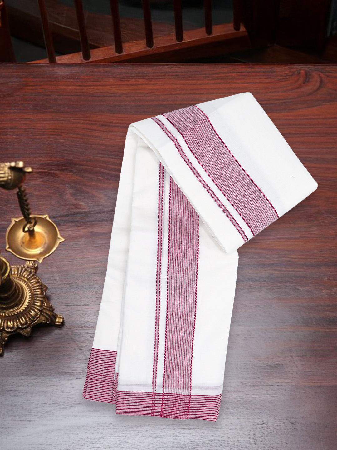 Men 100% Cotton Red Fancy Border Panchakacham Set White(9+5)