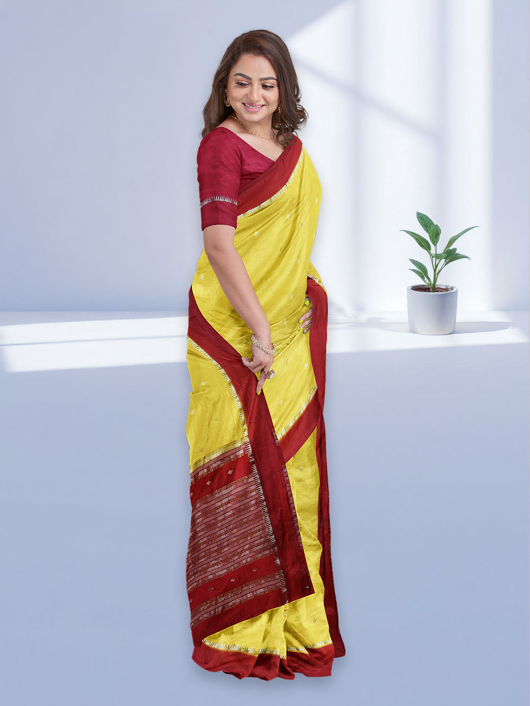 Women Yellow Stripes Design Tissue Saree TS49