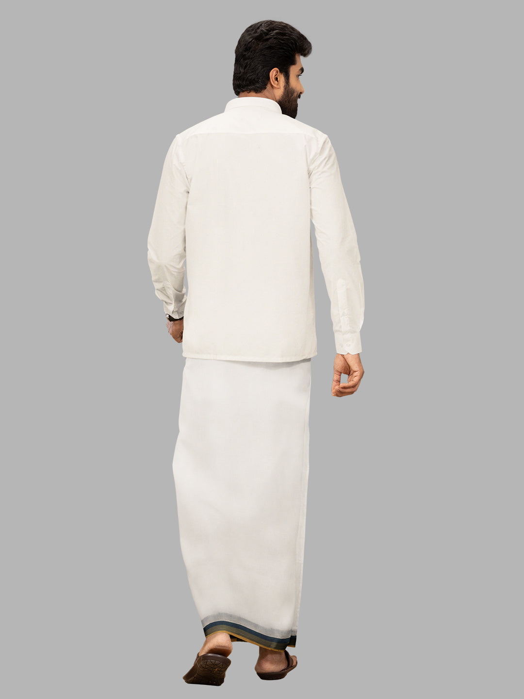 Men Sandal Fancy Border Double Layer White Dhoti RVS06