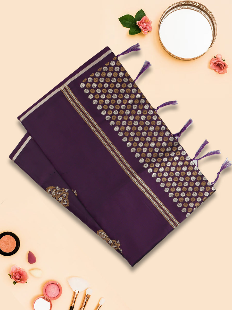Women Elegant Semi Silk Dark Purple Saree with Tussle SS58-View one