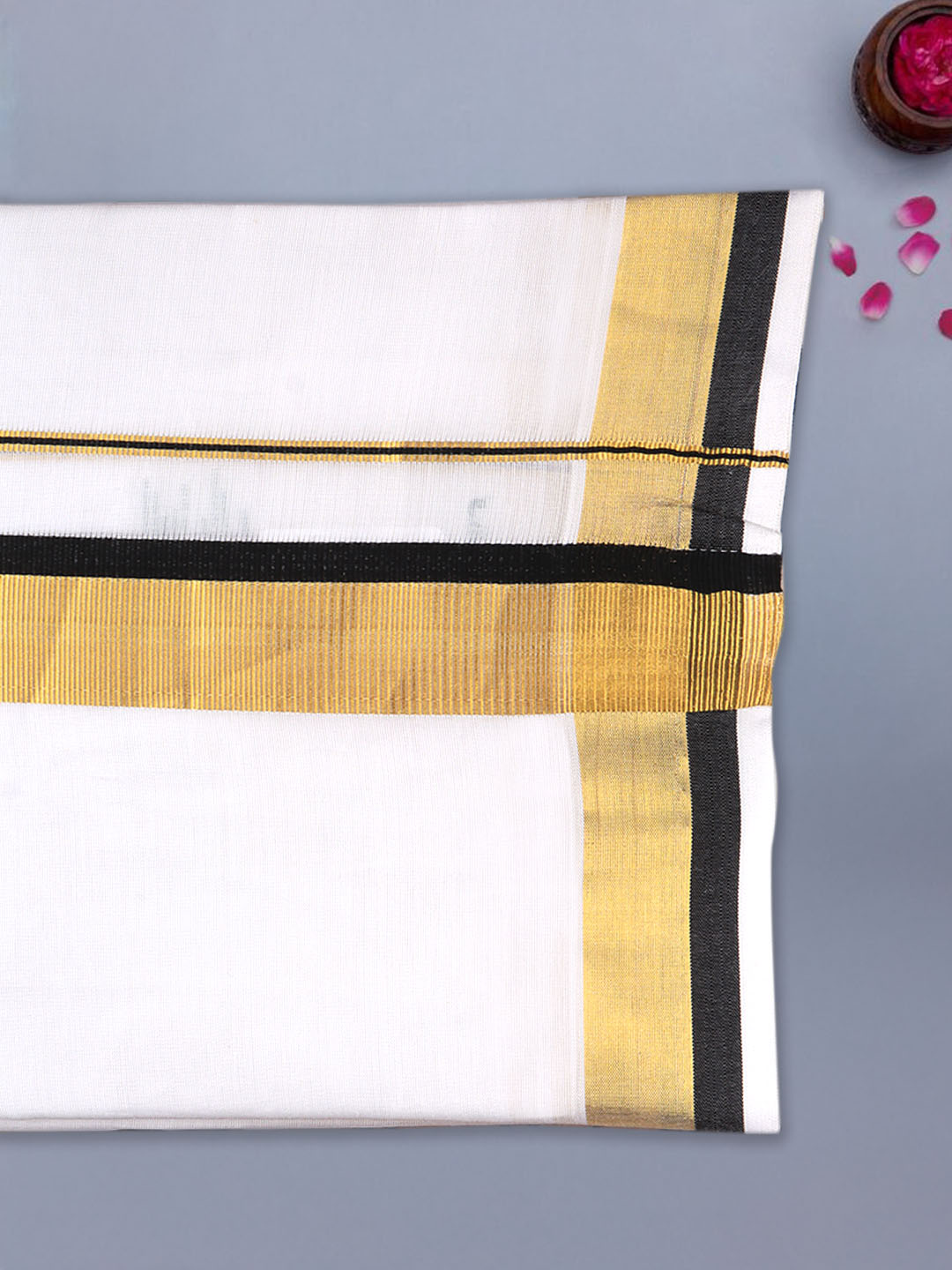 Men 100% Cotton Double Layer White Dhoti with Fancy Jari Border LC07