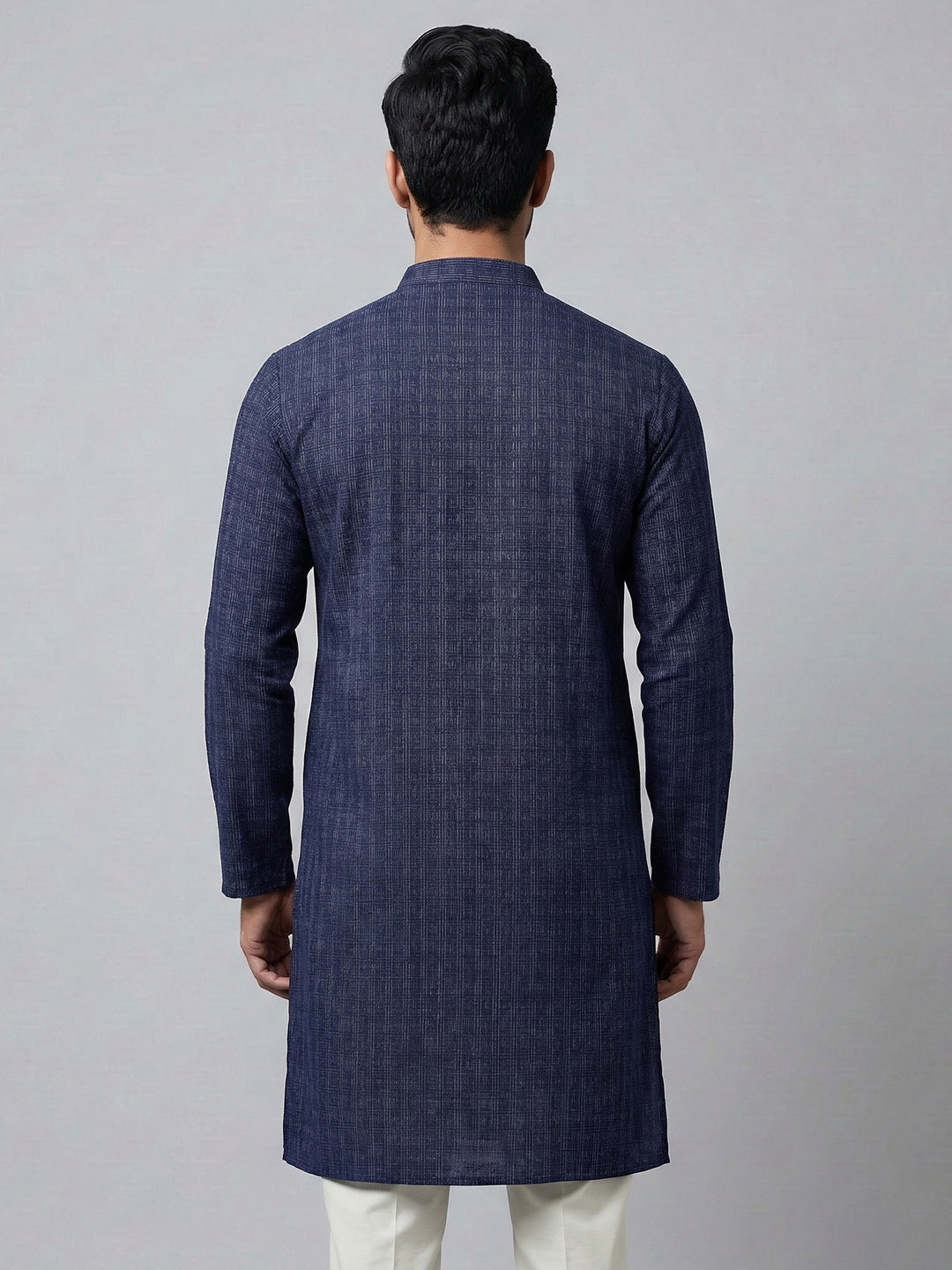 Cotton Medium Length Printed Pocket Kurta Dark Blue RN48