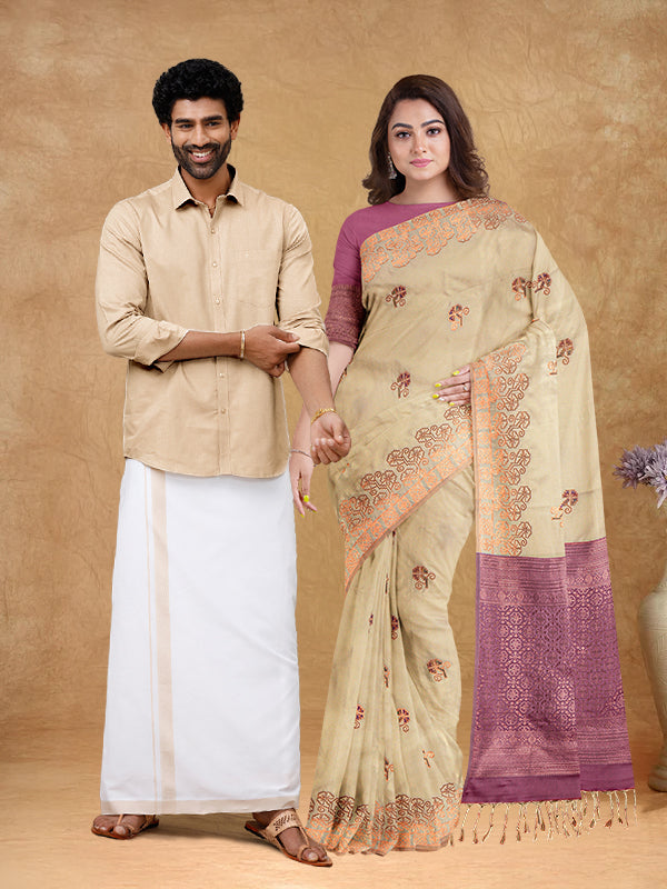 Couple Combo Shirt & Dhoti Set with Saree Sandal SD05