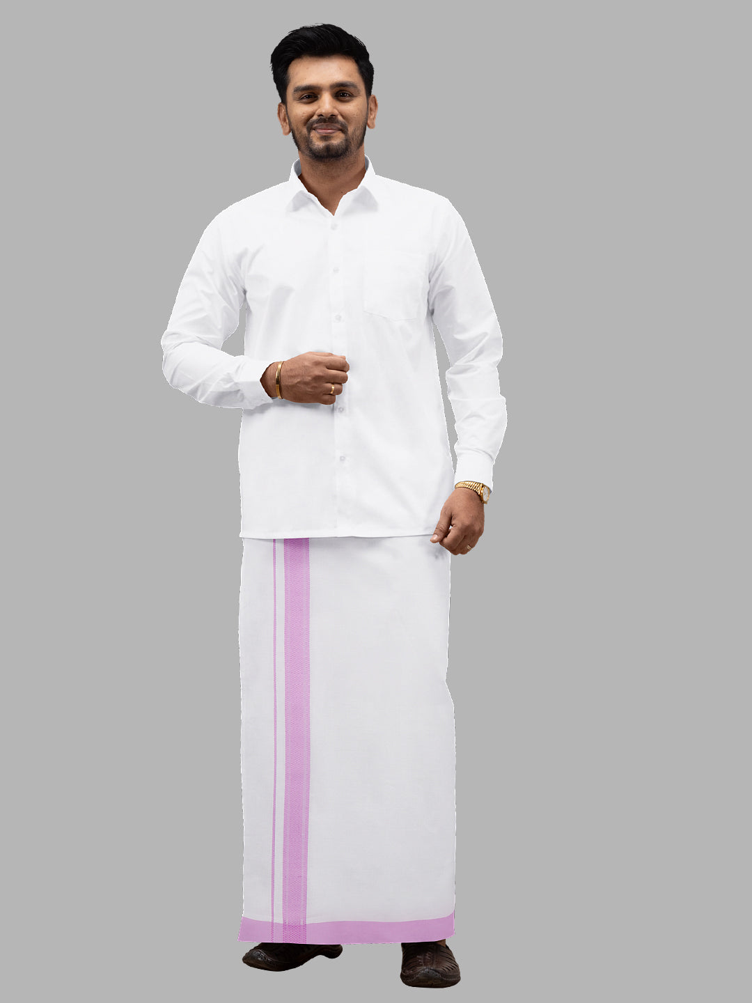 Men Purple Adjustable Pocket Dhoti with Fancy Border GACF06