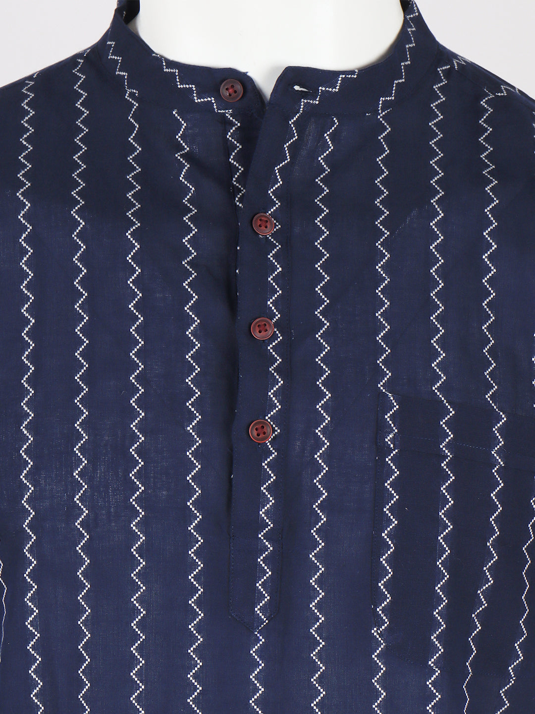 Men Cotton Short Length Striped Pocket Kurta Dark Blue PC36