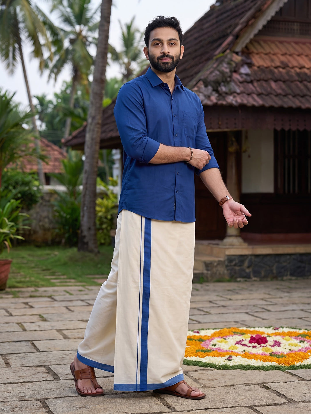 Double Layer 100% Cotton Cream Kora Dhoti with Colour Border - BSD02