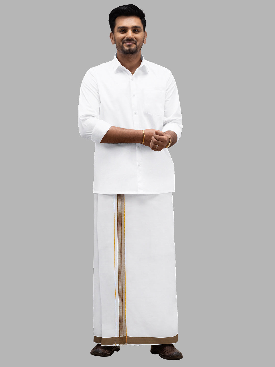 Men Brown Adjustable Pocket Dhoti with Fancy Border GACJ18