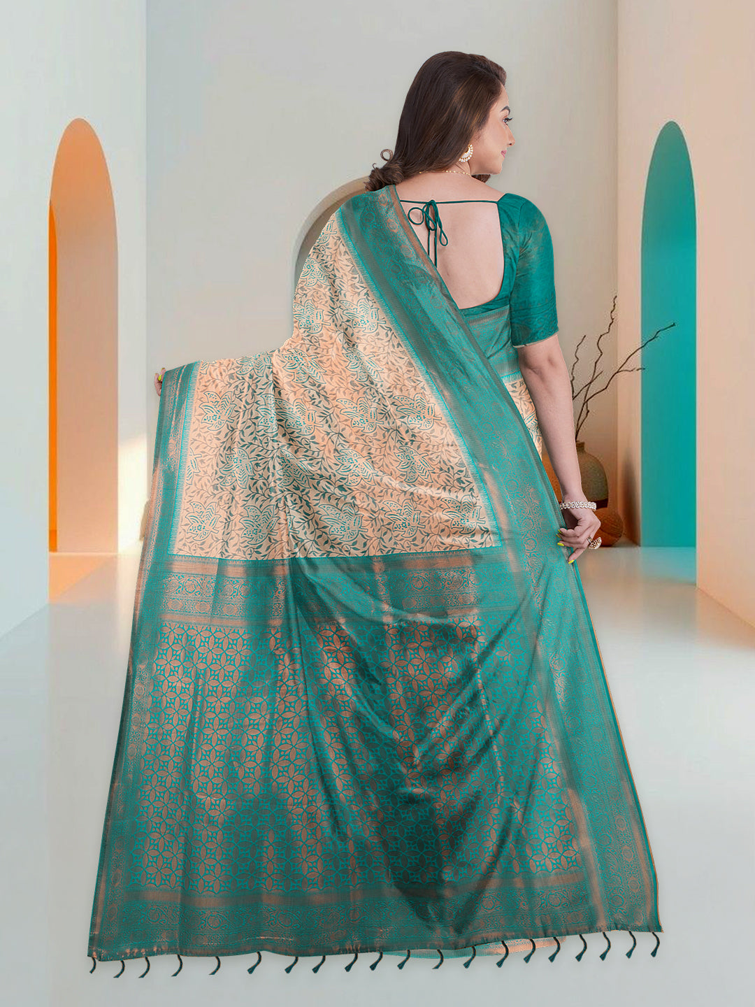 Women Sandal with Green Art Silk Printed Saree ASS56