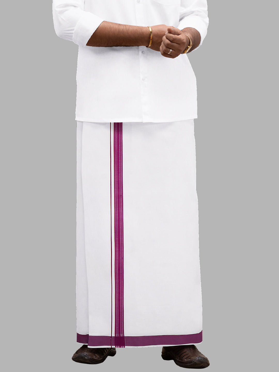 Men Purple Fancy Border Single Layer Adjustable Pocket Dhoti GACF14