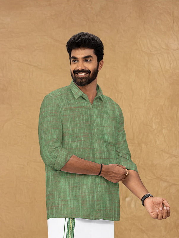 Couple Combo Shirt & Dhoti Set with Saree Green PCS168