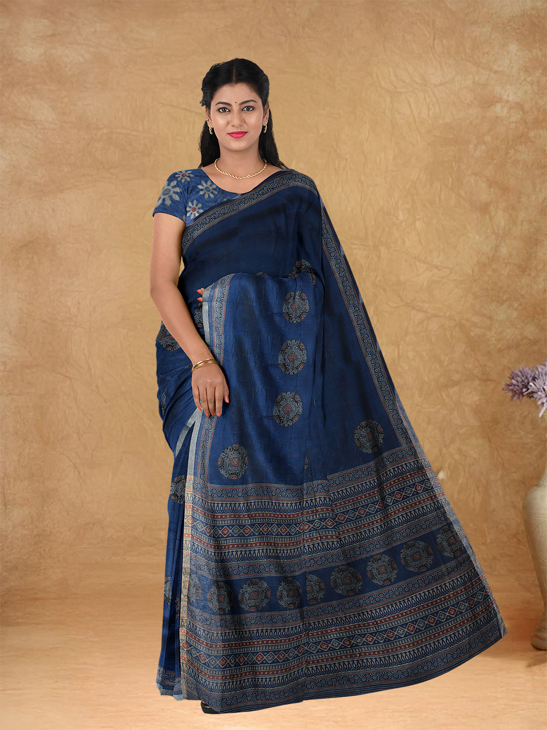Couple Combo Shirt & Dhoti Set with Saree Dark Blue SC56